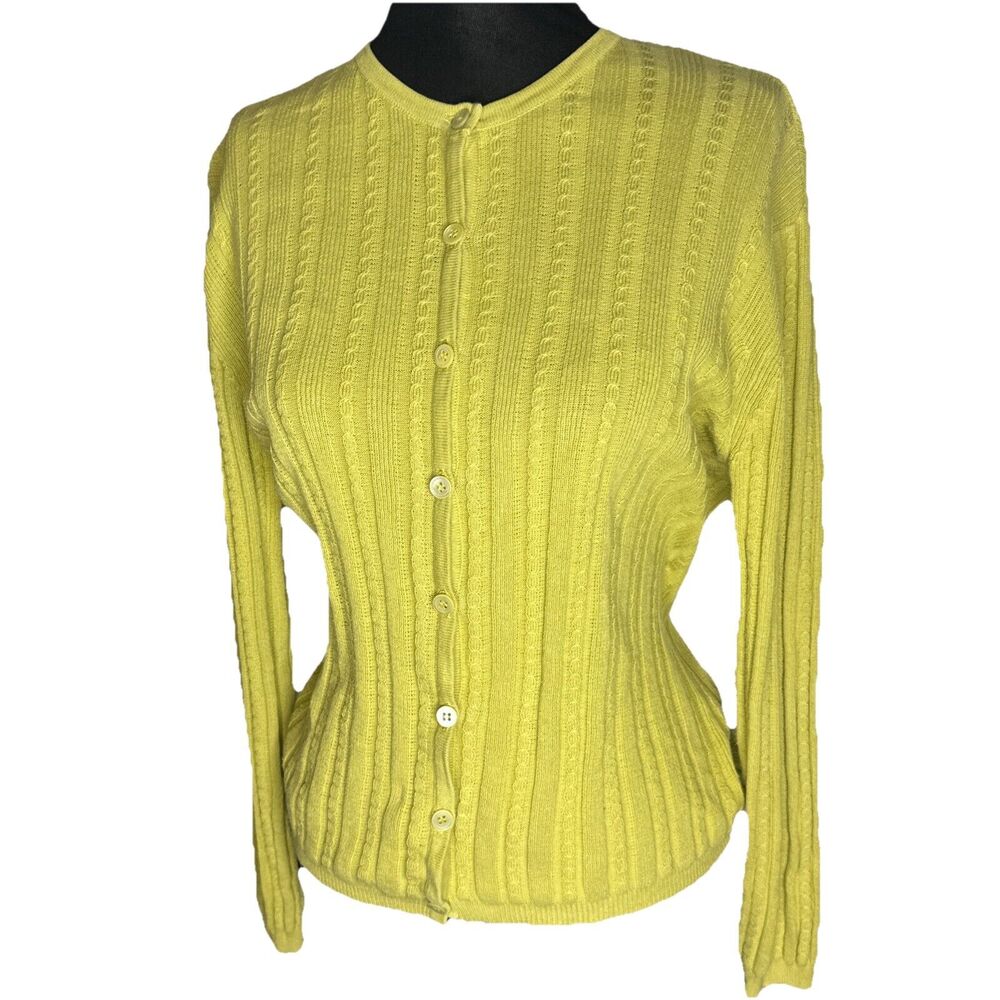 Vintage Belford Yellow Cable Knit Cardigan Sweater Women’s Medium Cotton HK EUC